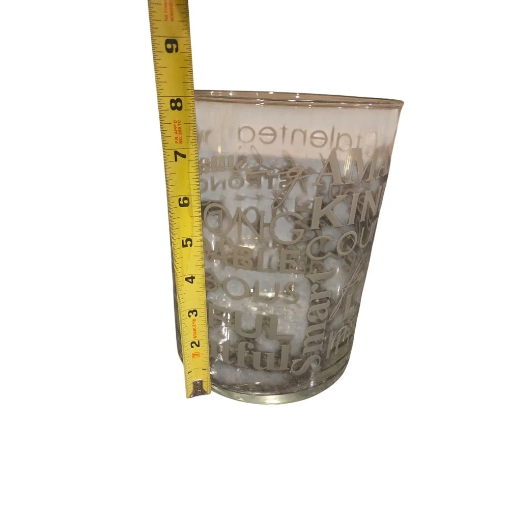 Inspirational‎ Etched Glass Cylinder Vase Candle Holder Kind Brave Strong 7.5x6